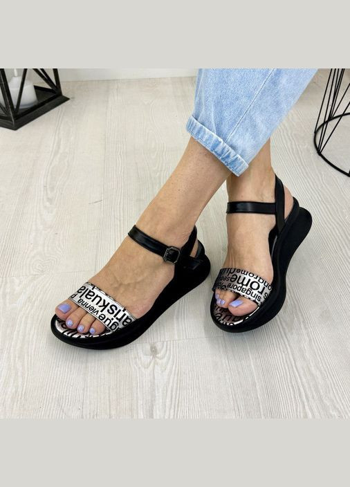 Черные босоножки женские кожаные на танкетке. 39 размер Vasha para с ремешком