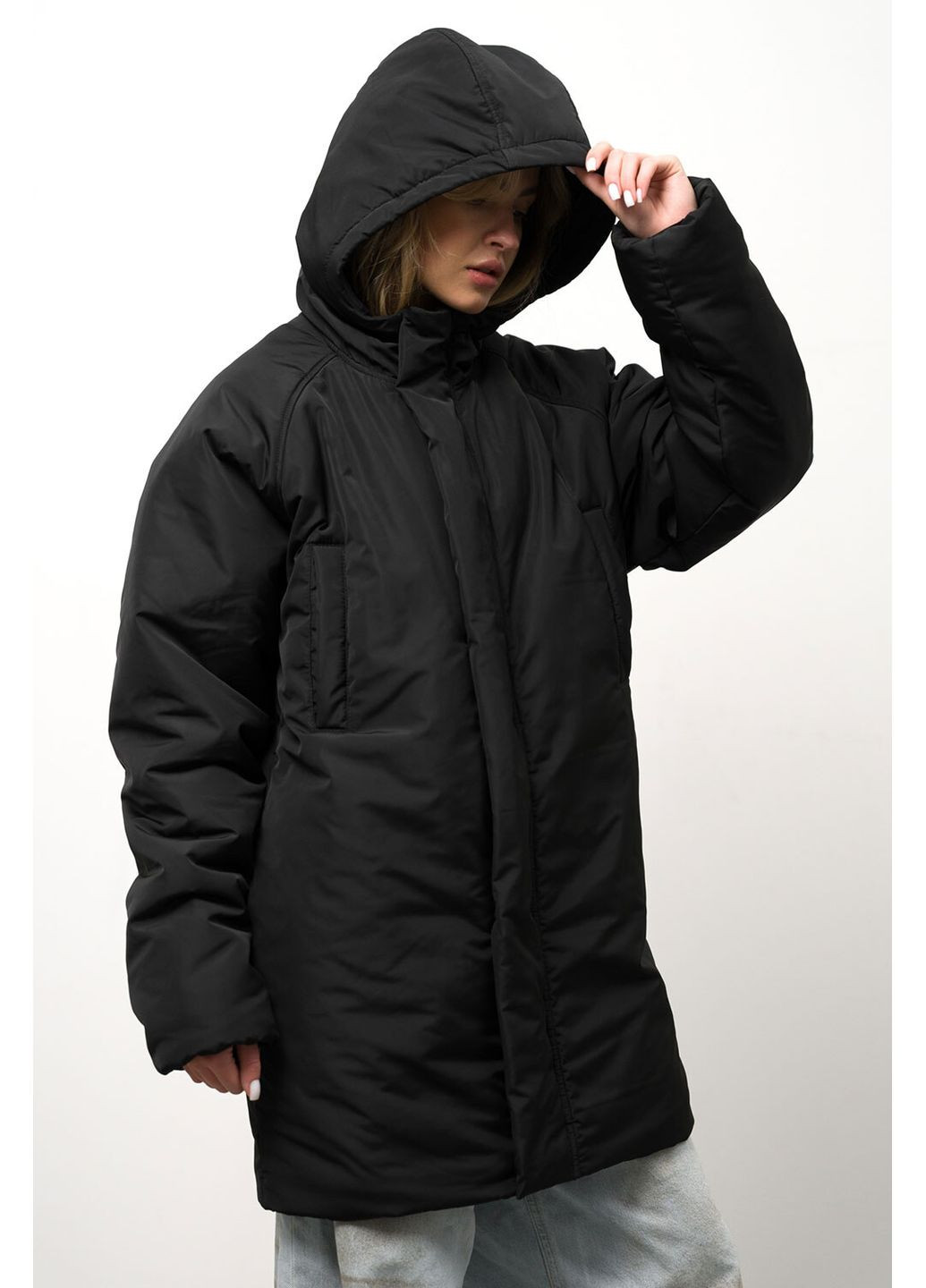 Черная зимняя женская теплая удлиненная зимняя куртка парка snowman black Without