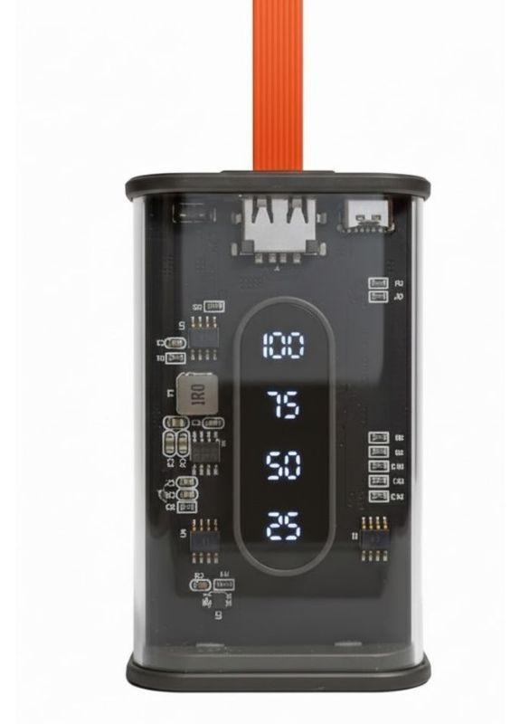 Портативный повербанк Power Bank с прозрачным корпусом и LED-индикацией заряда 20000 mAh Черный (2104618817) No Brand (370606378)