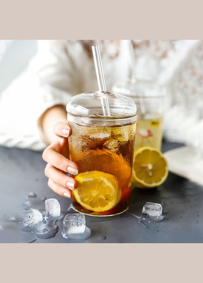 Стеклянный стакан с крышкой и трубочкой для смузи, коктейлей, айс кофе - Juice 450 мл More (300078523)