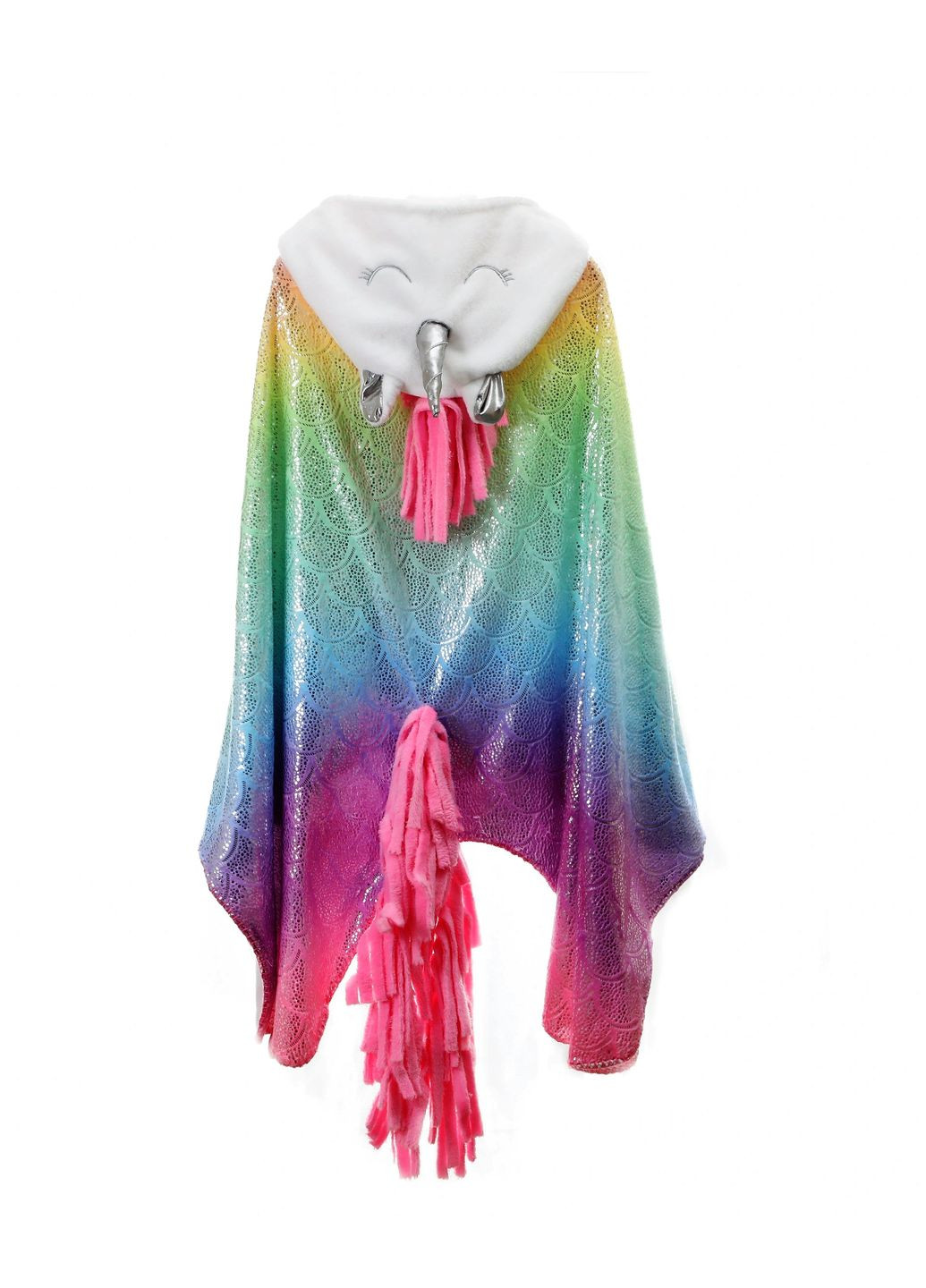 Детское Одеяло-единорог плюшевое длинное с капюшоном и рукавами полотенце для девочки розовый No Brand комбинированный