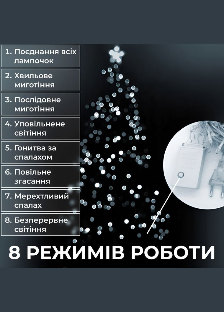 Гірлянда нитка світлодіодна GarlandoPro 50 LED 6м 8 режимов гірлянда новорічна Білий Garlando (315636935)