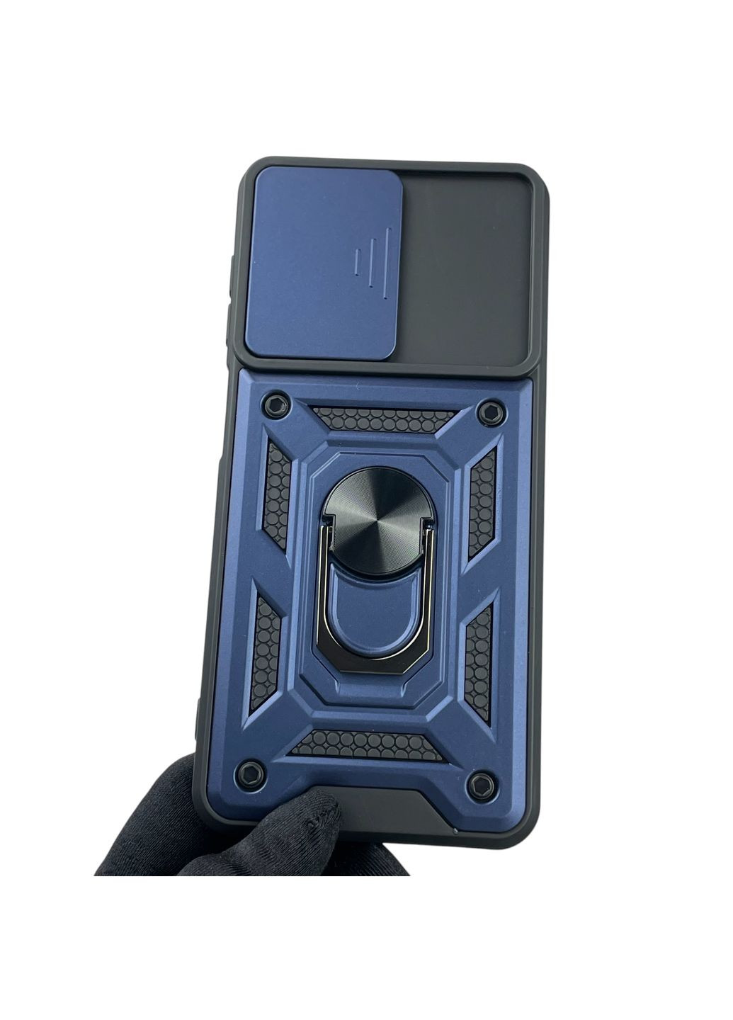 Чехол для Galaxy A22 (SM-A225) бронированный с кольцом со шторкой на самсунг а22 тёмно-синий rg1 Samsung (366231027)