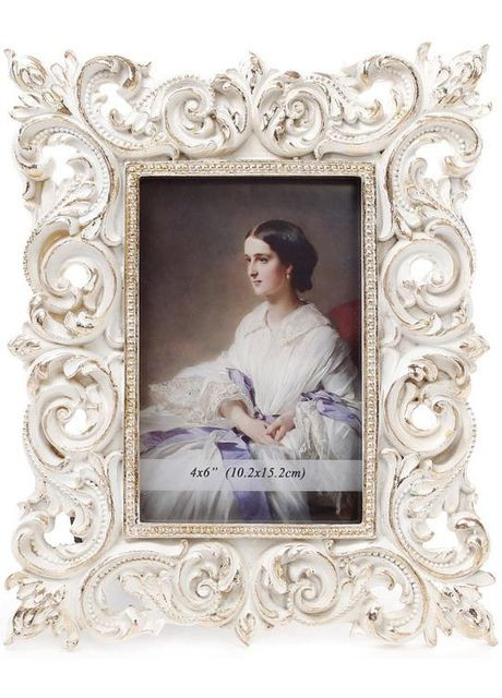 Фоторамка Tudor Ольга для фото 10х15см біла із золотом настільна рамка для фотографій з полістоуну Bona (368978724)