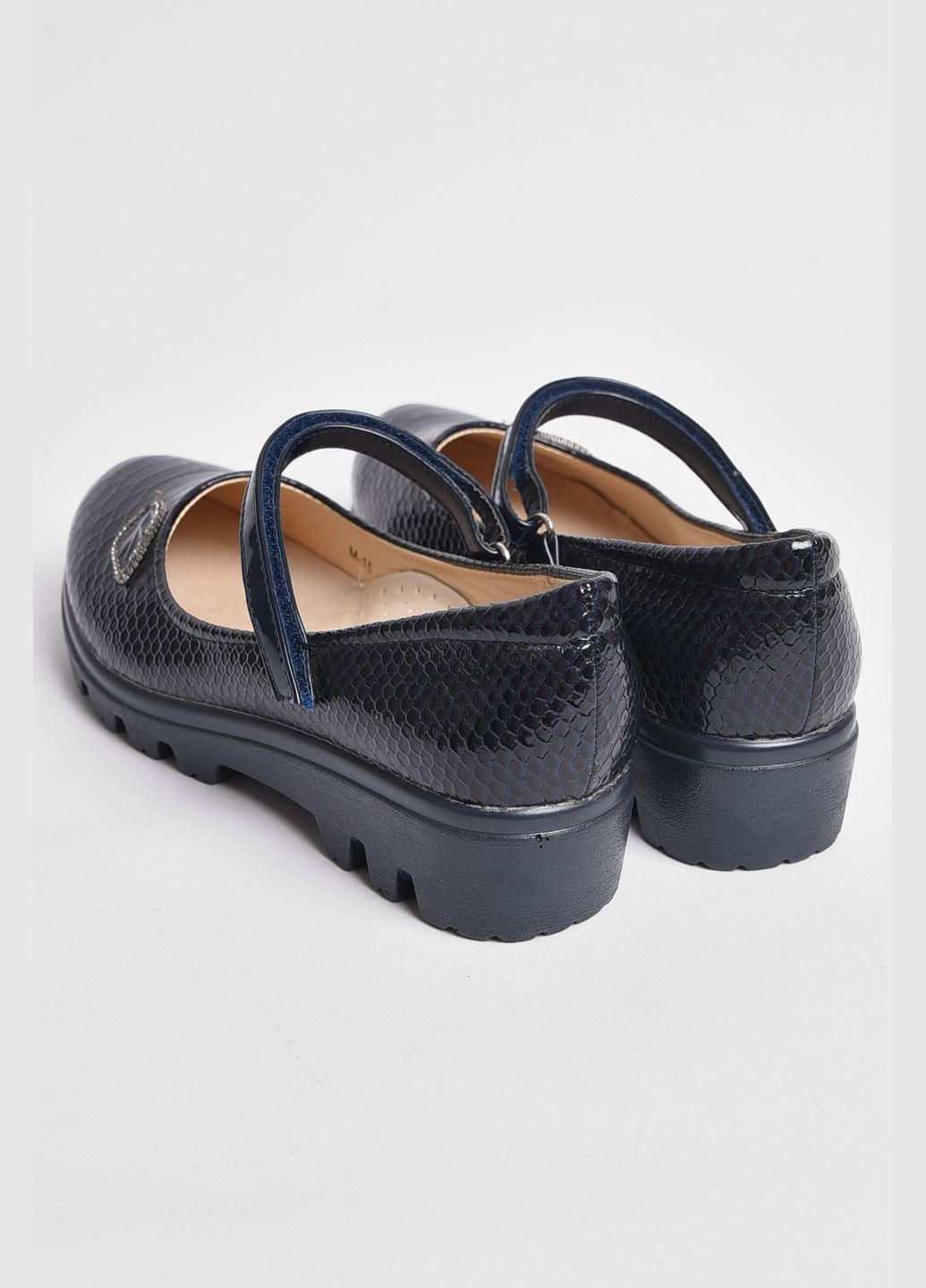 Темно-синие туфли детские для девочки темно-синего цвета без шнурков Let's Shop