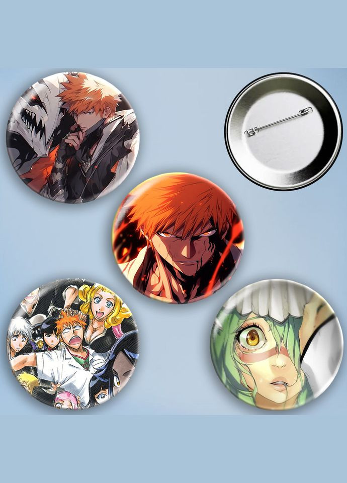 Значки на булавці набір 4 шт Аніме Бліч #3 металеві на шпильці 56 мм No Brand (303108089)