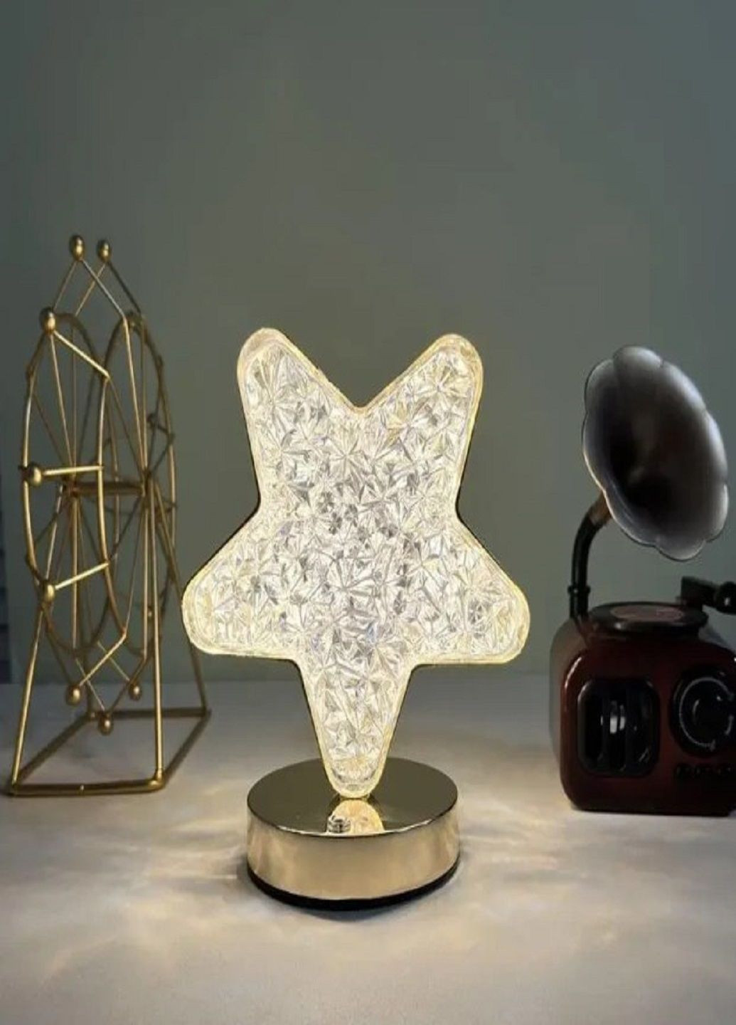 Настільна кришталева лампа нічник зірка з Usb-портом світильник сенсорний Золотий VTech (304029086)