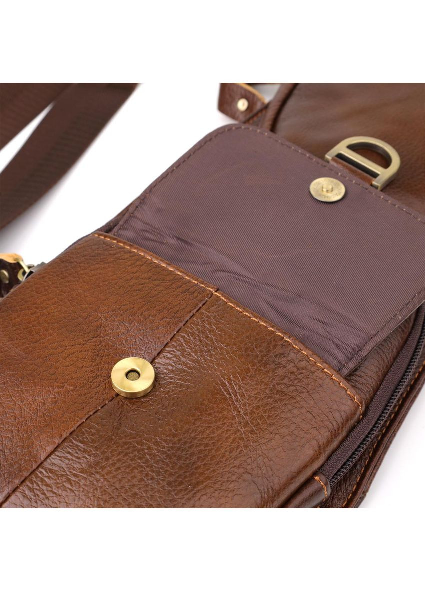 Сумка слинг через плечо мужская кожаная для телефона и для документов большая Коричневый 39013 Vintage (351403608)