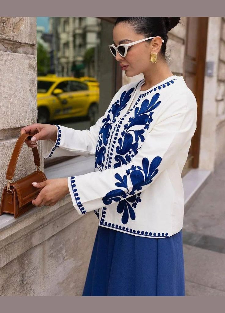 Белый женский женский пиджак с вышивкой без застежки ESQ -