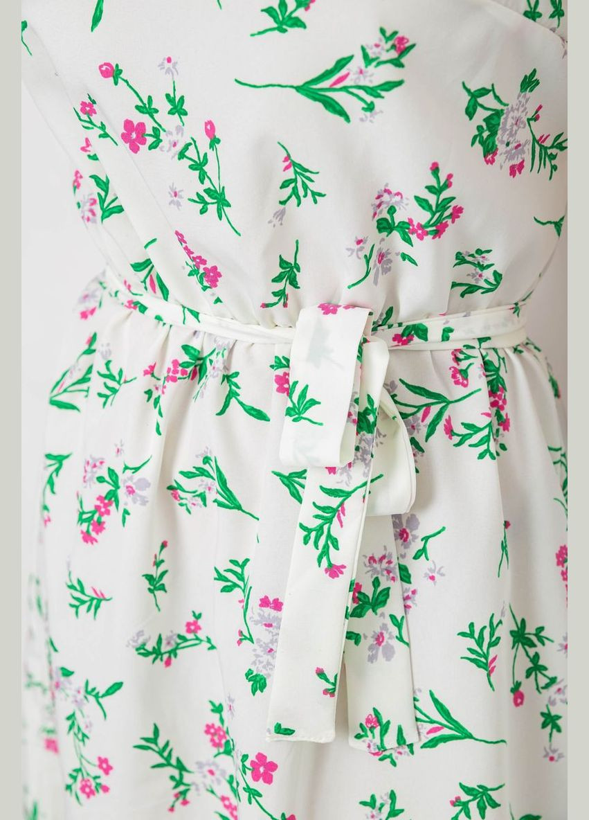 Комбінована сукня з принтом, колір молочно-зелений, 214r0225-3 Ager