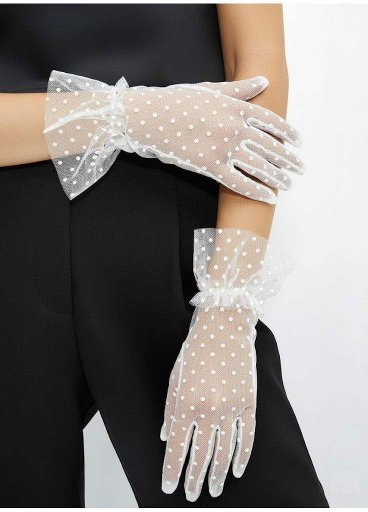 Мереживні рукавички в горошок 30к010 No Brand (368709159)