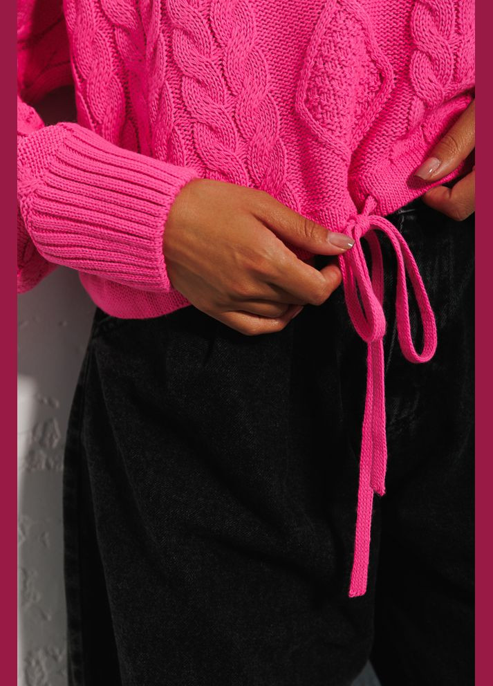 Розовый укороченный вязаный джемпер бирюзовый с завязками внизу Arjen