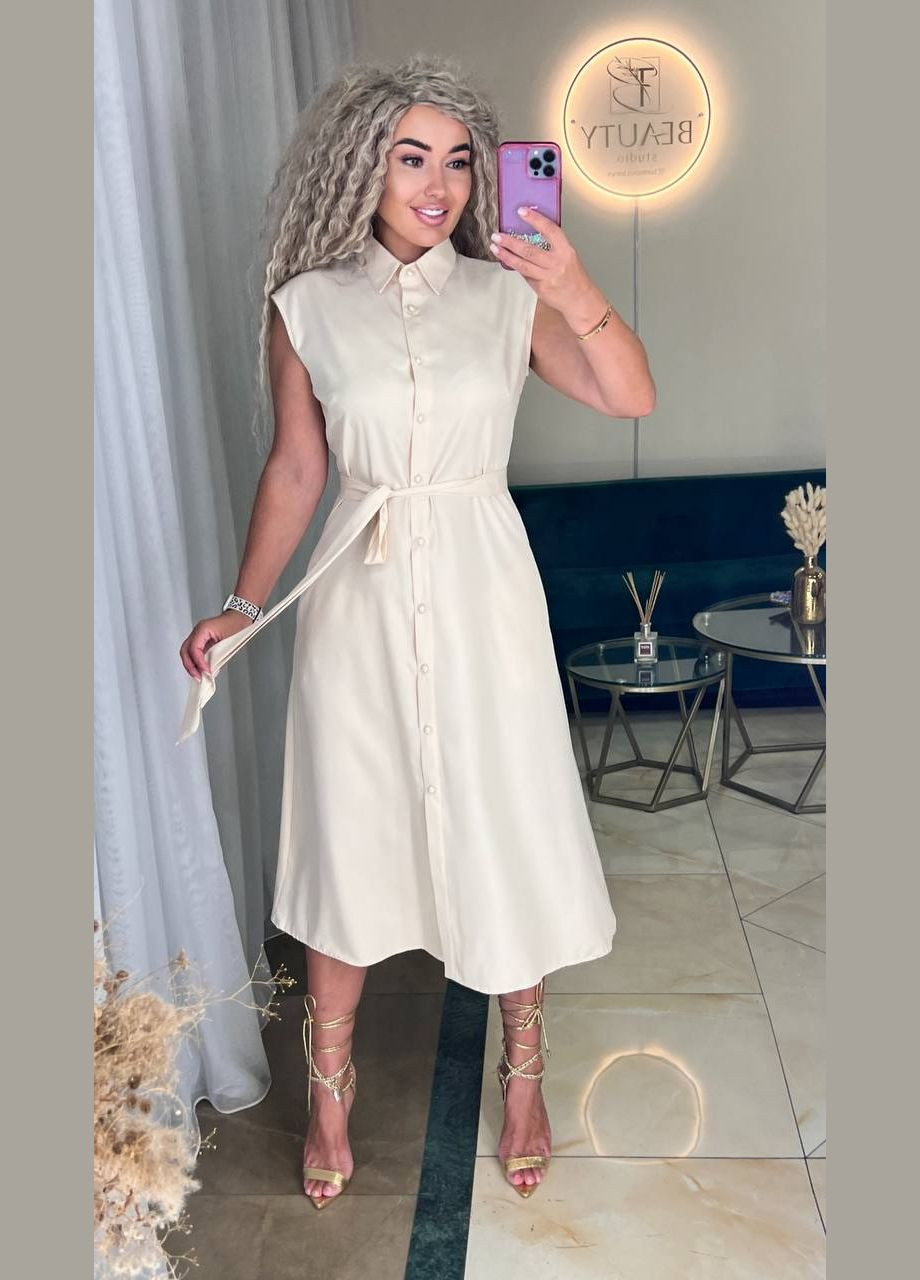 Світло-бежева святковий, повсякденний, ділова, кежуал жіноча сукня однотонна Style Point однотонна