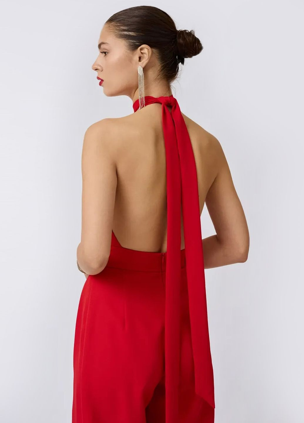 Комбінезон літній з відкритою спиною Egostyle комбінезон-брюки однотонний червоний святковий, коктейльний, вечірній софт