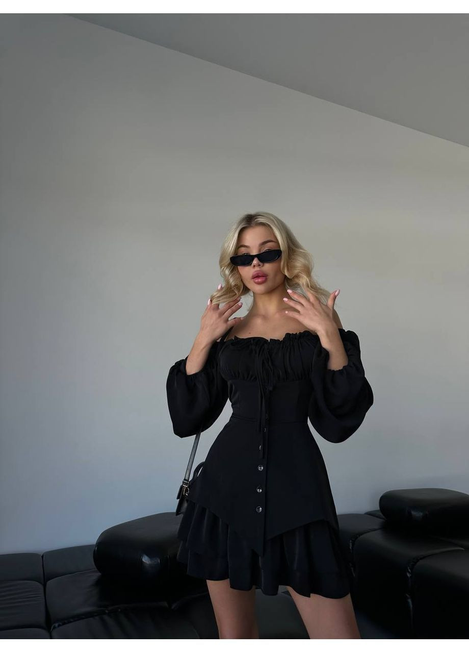 Чорна кежуал елегантна біла сукня з обʼємними рукавами No Brand однотонна