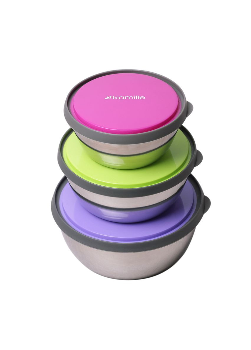 Набір мисок з нержавіючої стали з кришками 6 предметів KM-2111 Kamille (344450558)