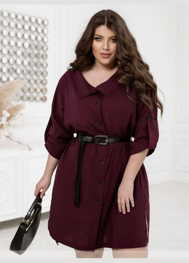 Бордовое джинсовое платье рубашка демисезонное женское элегантность и комфорт sf-174 бордовый, 62 Sofia однотонное