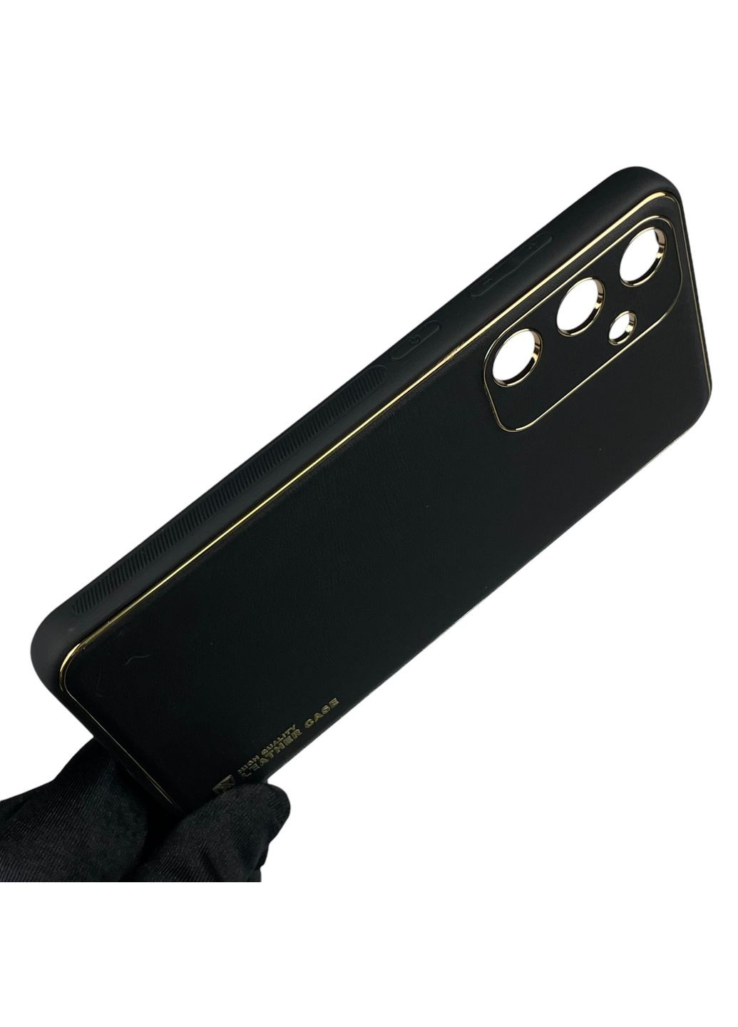 Чохол для Galaxy S24 Plus (SM-S926B) шкіряний з золотою окантовкою із захистом на камеру на самсунг с24 плюс чорний Samsung (366020860)