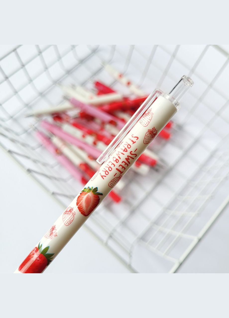 Гелева ручка в корейському стилі, з малюнком полуниці біло-червона, чорна гелева паста, змінний стержень No Brand (320916969)