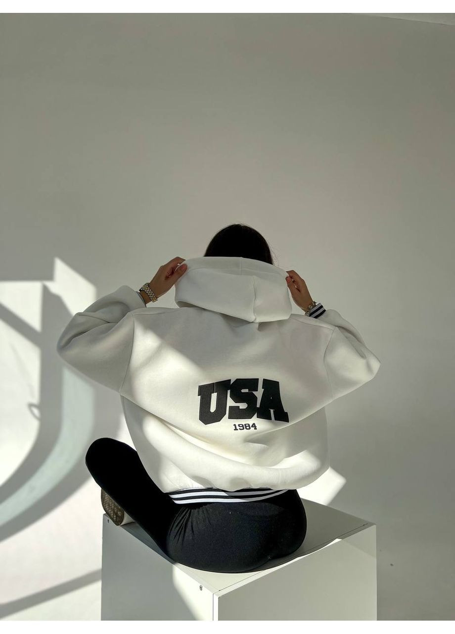 Якісний білий худі з тринитки на флісі No Brand 649/1-1 (362568429)