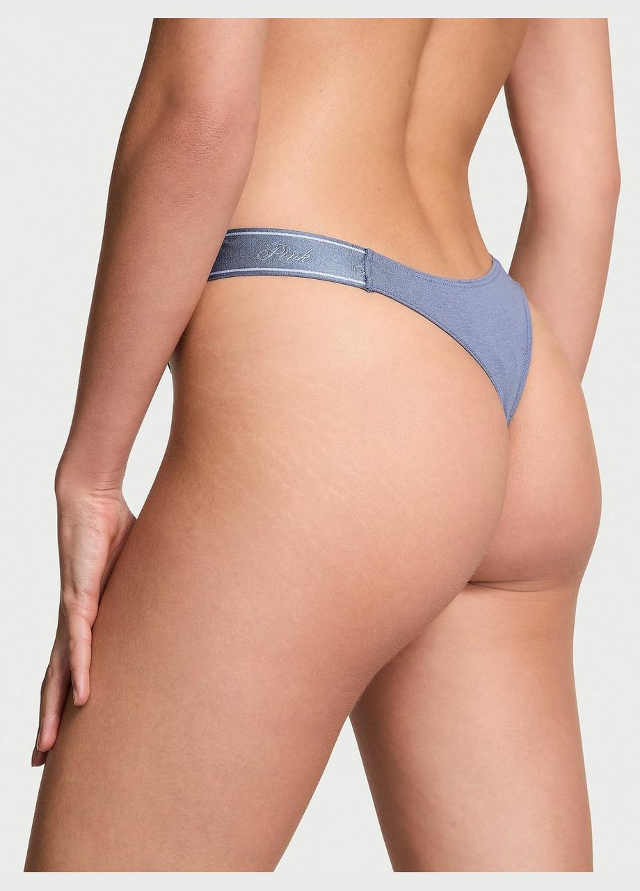 Жіночі трусики Logo Cotton Shine стрінги сині Victoria's Secret (322840751)