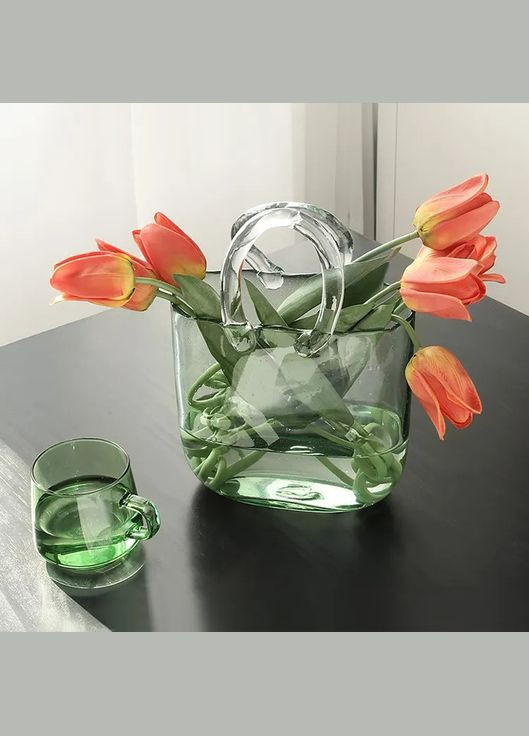 Стеклянная ваза для цветов в форме Сумки 20x11x26 см Bubble Bag, Зелёная More (299914626)