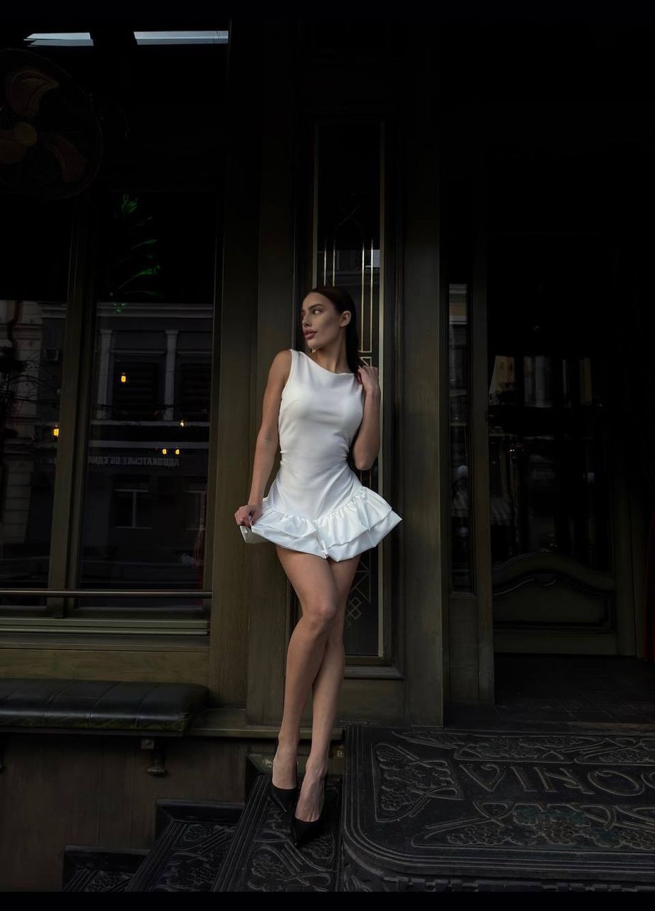 Білий коктейльна сукня-шорти з воланами MonCher