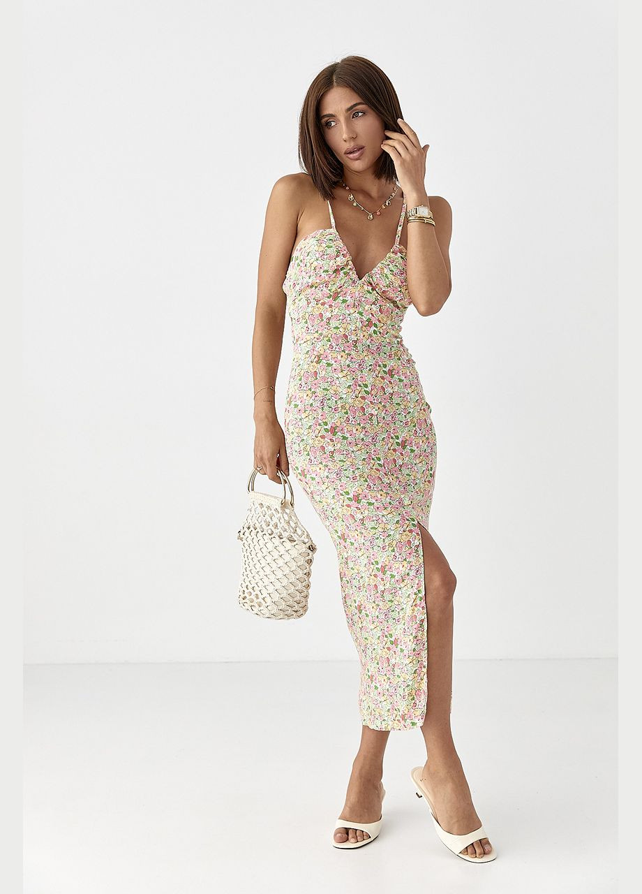 Квітковий сарафан на бретелях - рожевий колір Lurex (340917647)