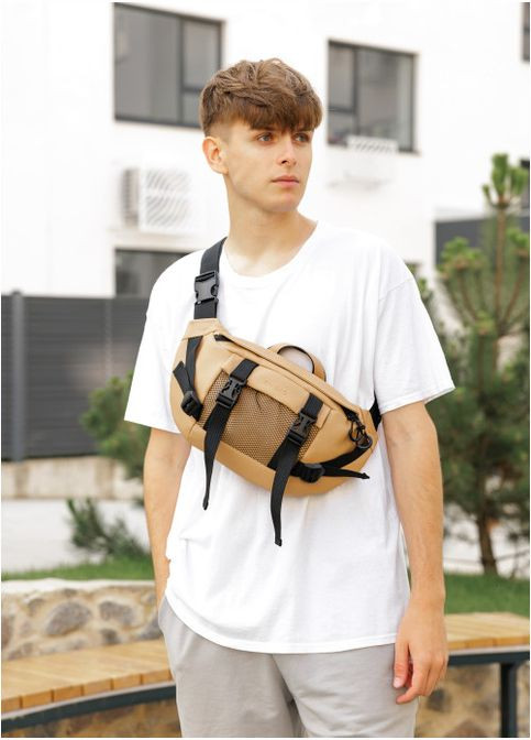 Бананка поясная сумка мужская через плечо с экокожи DynamicDart Бежевый Sambag (302007448)