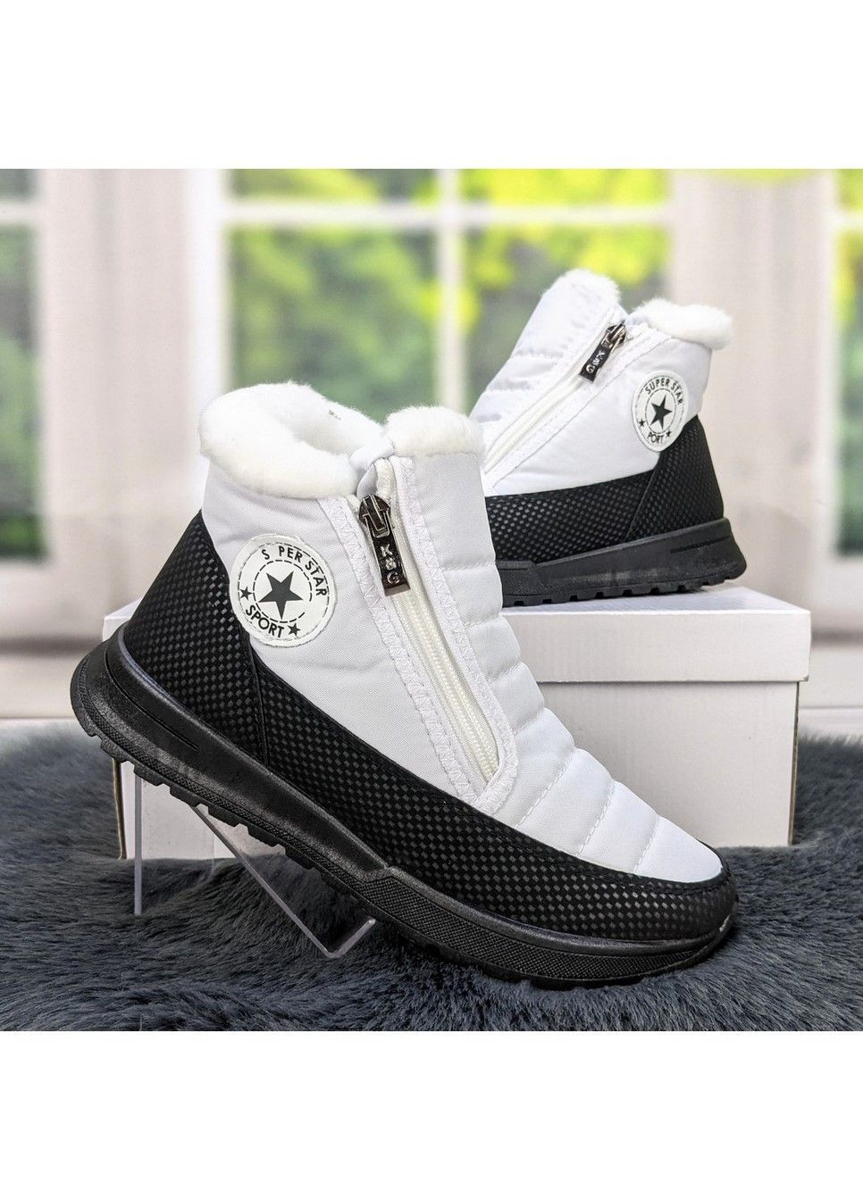 Черевики дутики жіночі зимові білі з чорним SV (301690044)