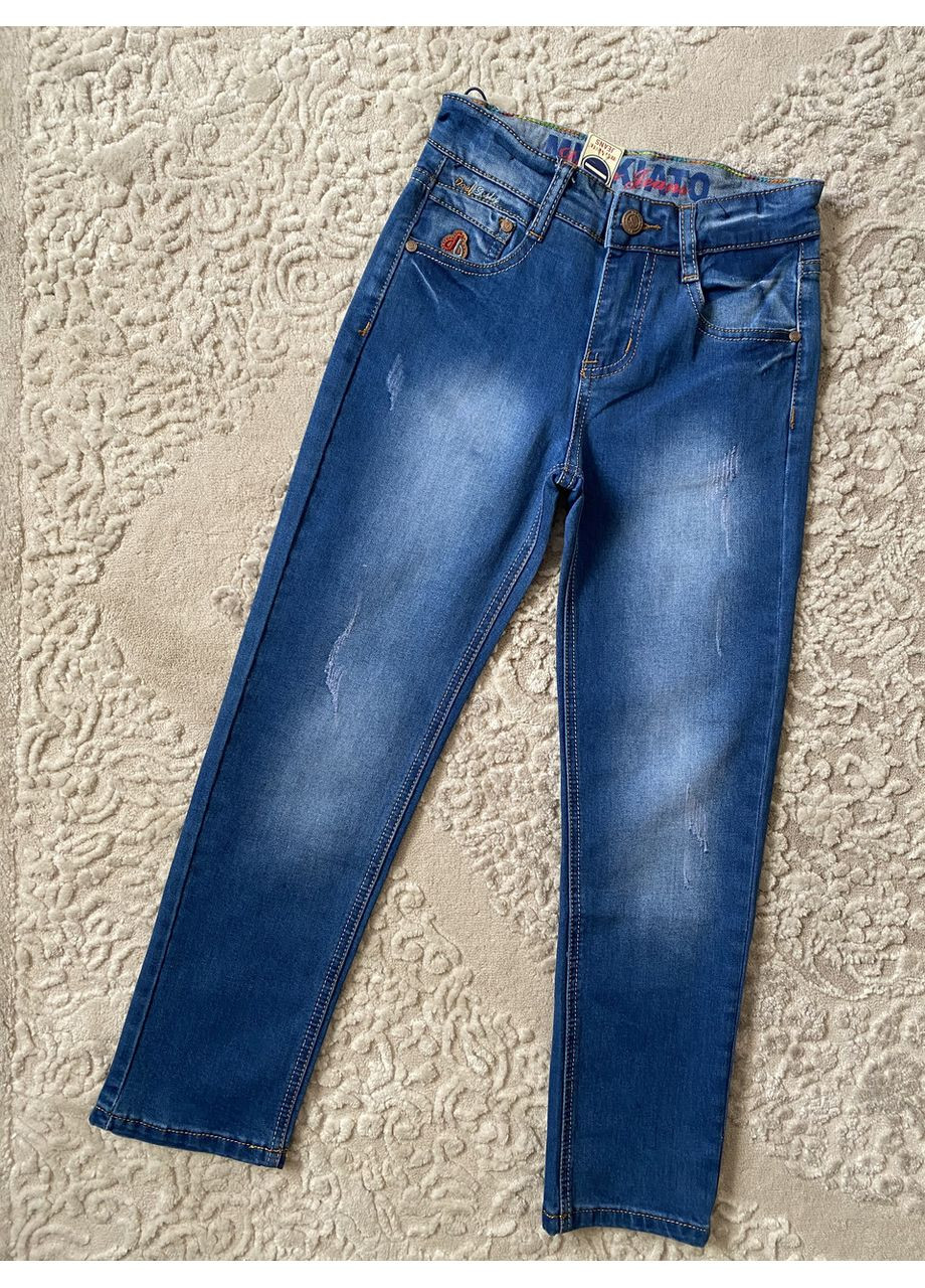 Синие демисезонные джинсы для мальчика 128 140 No Brand