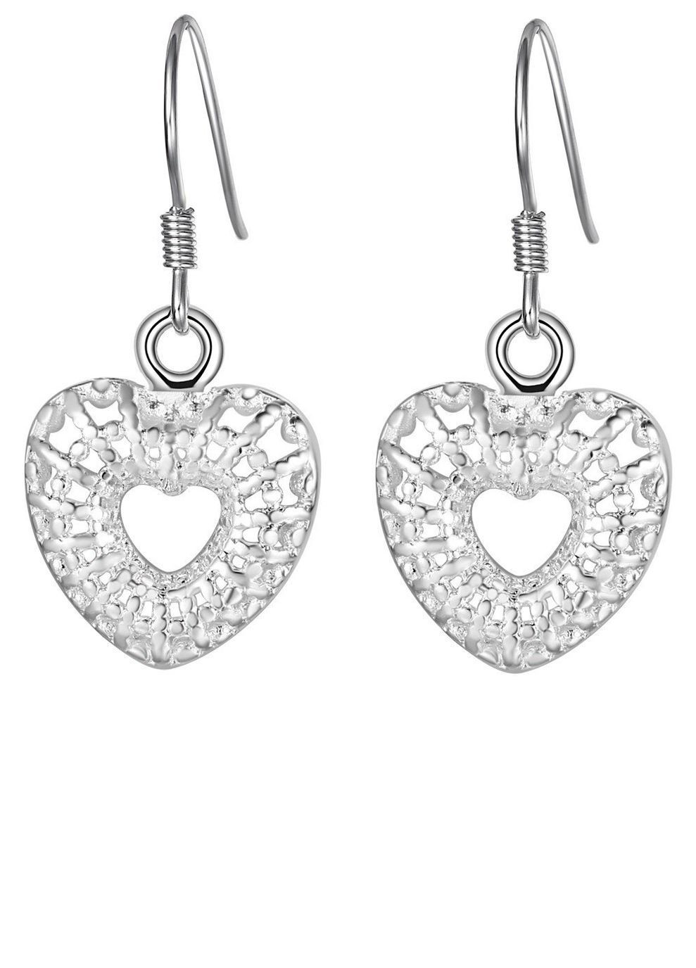 Посеребренные ажурные серьги сердце, 10-386 No Brand (369505005)