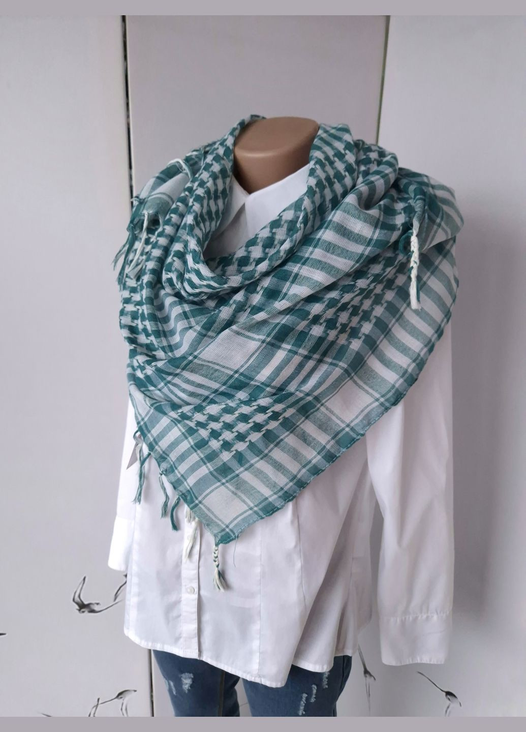 Шаль женская в клетку с кистями весна-осень 102х95 см No Brand (328088234)