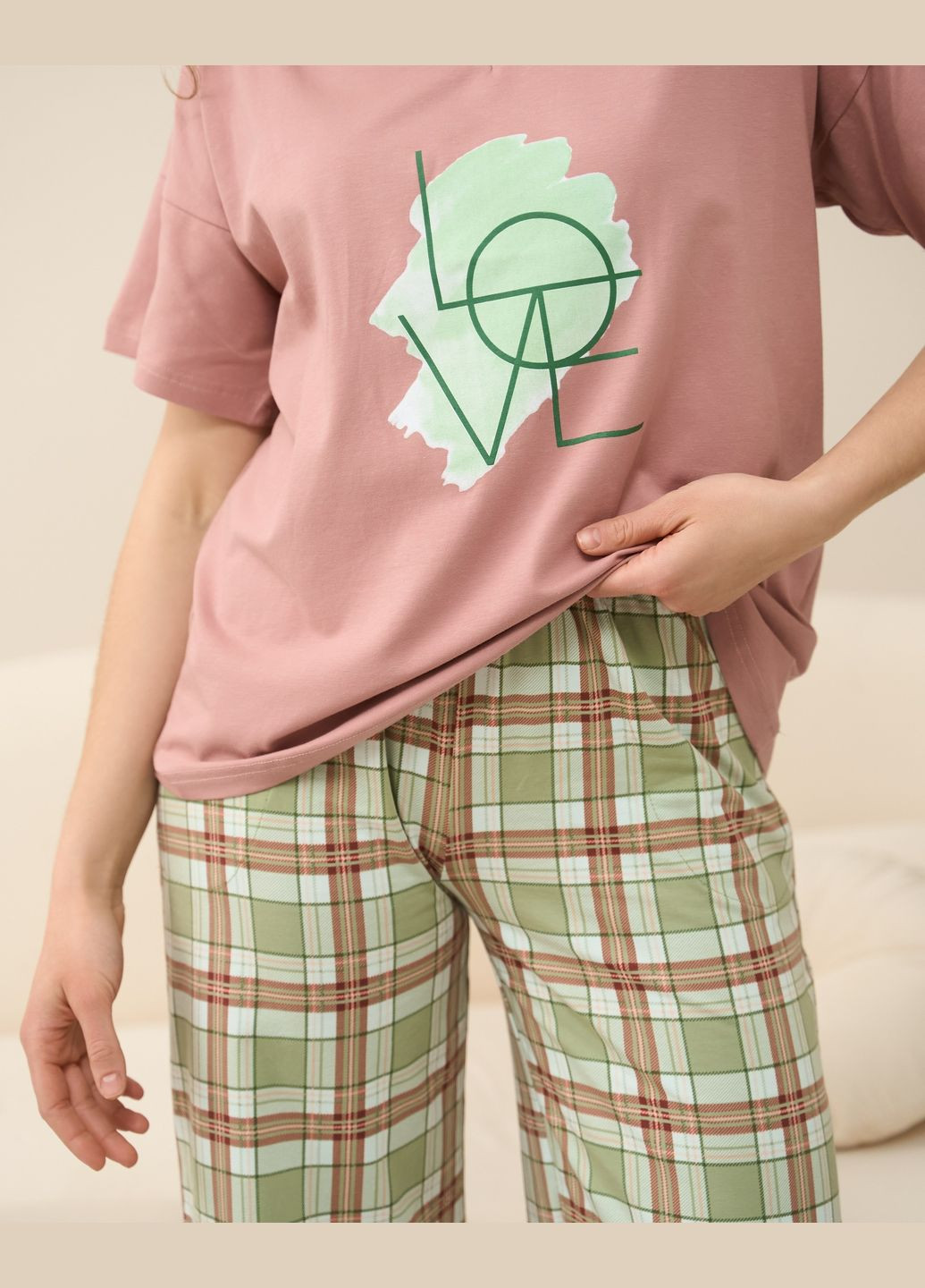 Пудрова жіночий комплект з кюлотами в клітку Nicoletta