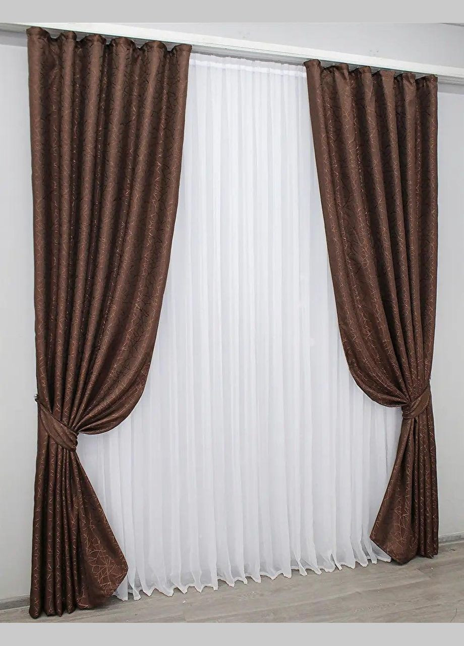 Набір штори для спальні мармурові жакард Коричневий 200x270 см (Е101109B-2) No Brand (306633594)