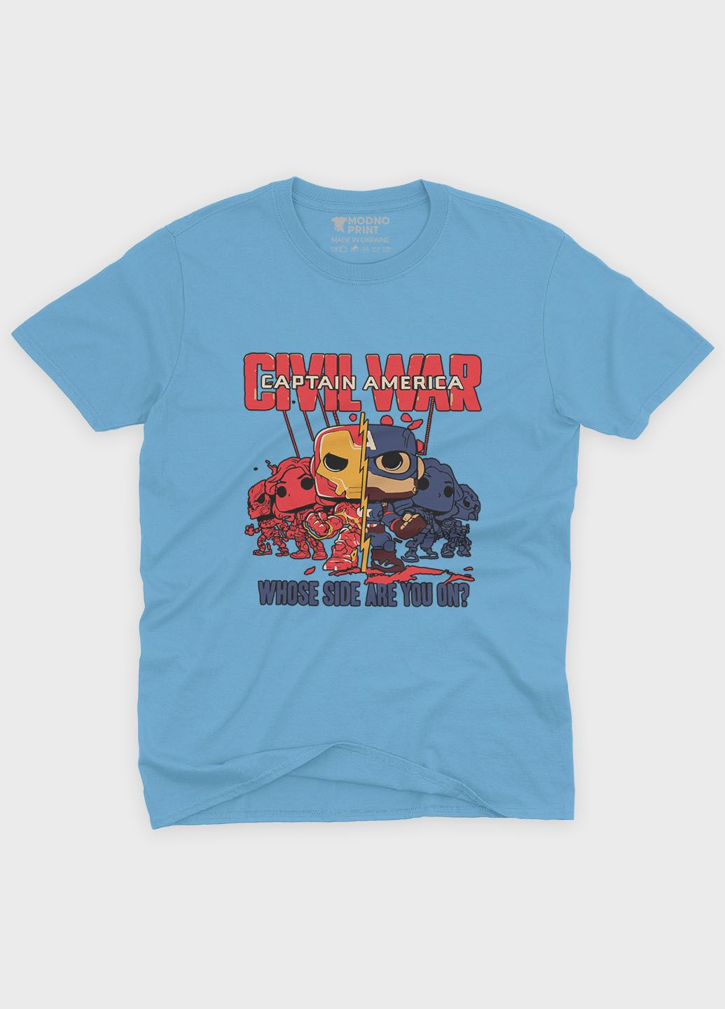 Блакитна демісезонна футболка для дівчинки з принтом супергероями - месники (ts001-1-lbl-006-025-004-g) Modno