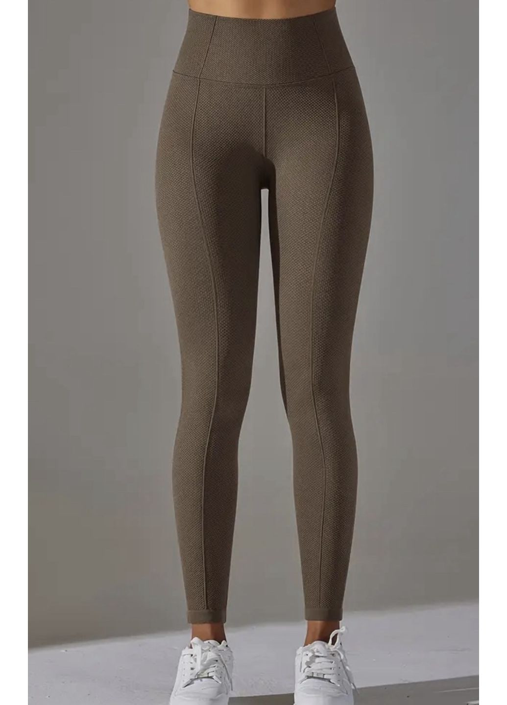 Коричневые женские спортивные леггинсы (лосины для фитнеса, йоги) из структурированной ткани. No Brand