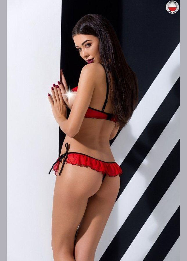 Красный демисезонный комплект белья cherry set openbra red xxl/xxxl - exclusive: открытый лиф, трусики-юбочка Passion