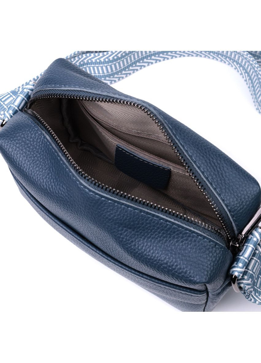 Сумка кроссбоди с широким ремнем через плечо жена одно отделение для стильных женщин из натуральной кожи синяя Vintage (329197714)