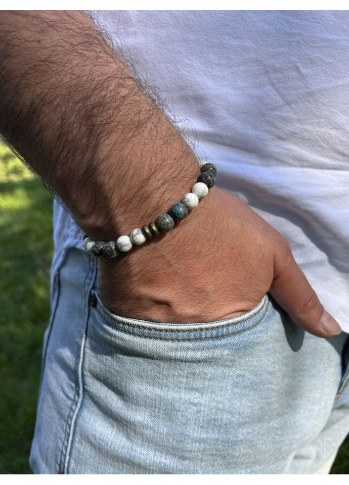 Мужской браслет из кахолонга и апатита 4982 LeBijou (367580576)