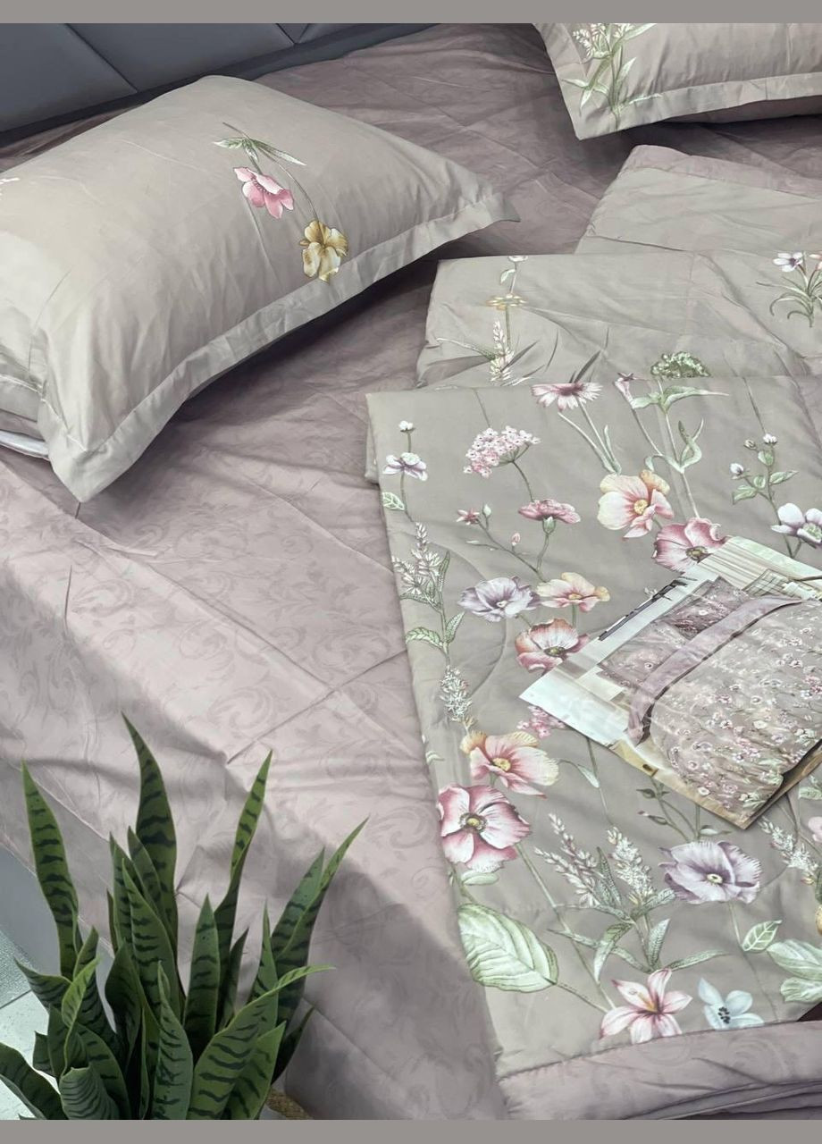 Постельное белье сатин семейный два покрывала Бежевый (П4К-LG-006) Laura Grand (317564292)