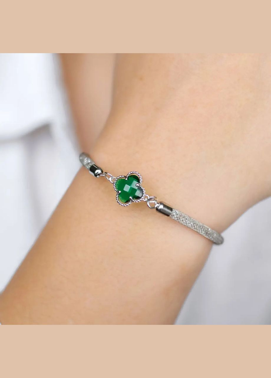 Браслет смарагдова Конюшина фур-ра гіп-ний сплав колір срібло d-11х4мм L-17-21,5см No Brand браслет (303434928)