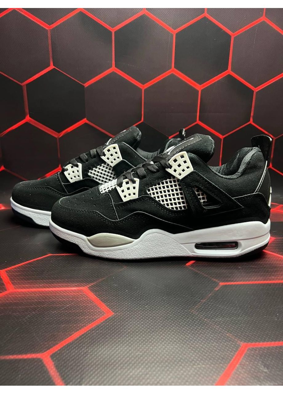 Черные демисезонные кроссовки мужские nike air jordan retro 4 black white v2 найк аир джордан No Brand