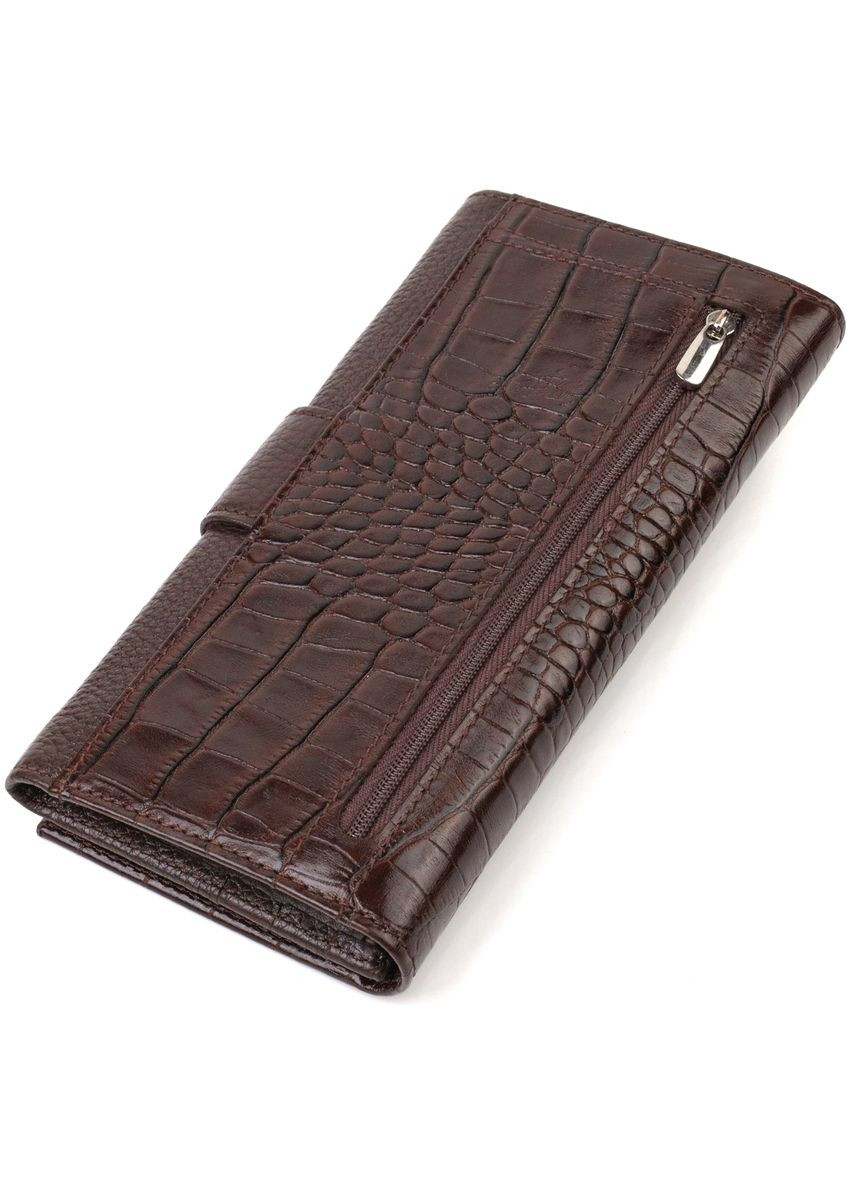 Містке вертикальне чоловіче портмоне з натуральної шкіри з тисненням під крокодила коричневе 21837 Canpellini (329197113)