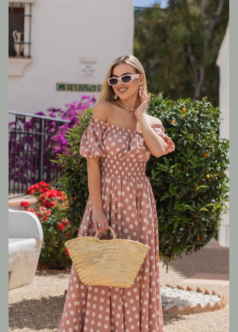 Пудрова повсякденний, вечірня, кежуал жіноча сукня з відкритими плечима Style Point з квітковим принтом