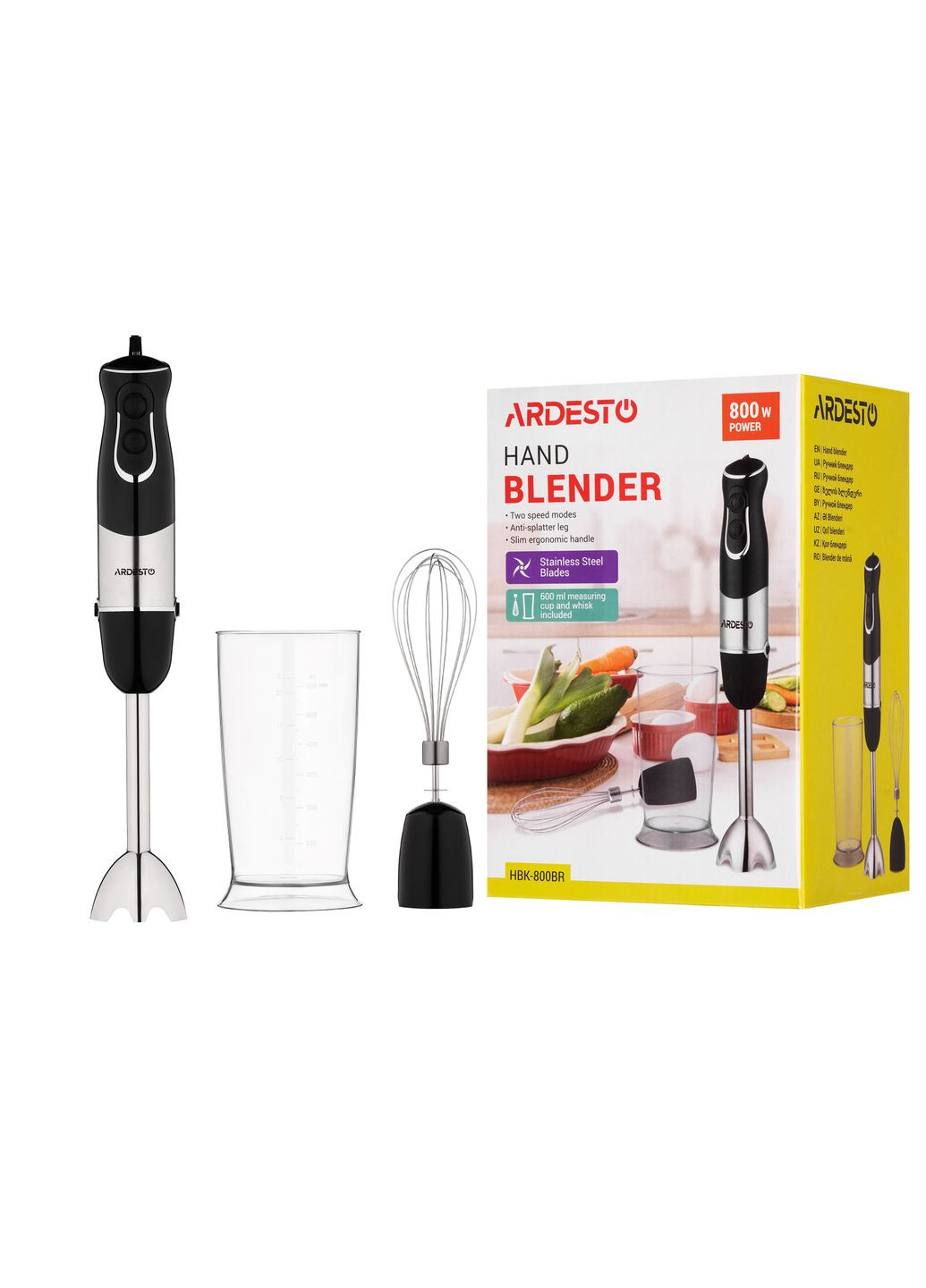 Блендер ручний HBK-800BR - 800Вт/віничок/чаша 0.6л/чорний Ardesto (315602808)