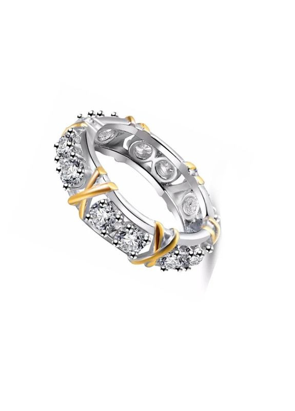 Каблучка жіноча розкішна каблучка під срібло і золото з білими фіанітами Twist р. 15 Fashion Jewelry (285110634)