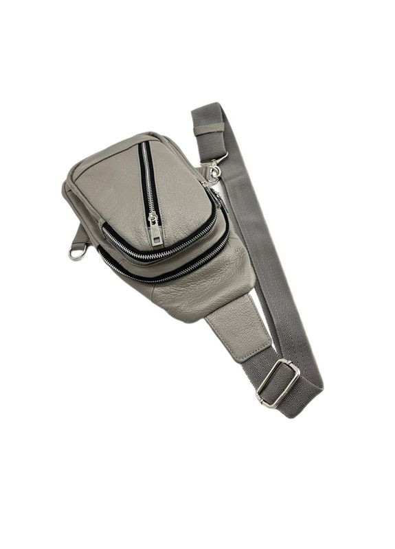 Сумка шкіряна через плече, Слінг, блискавка (Сірий) LQ 816590ж (297743530)