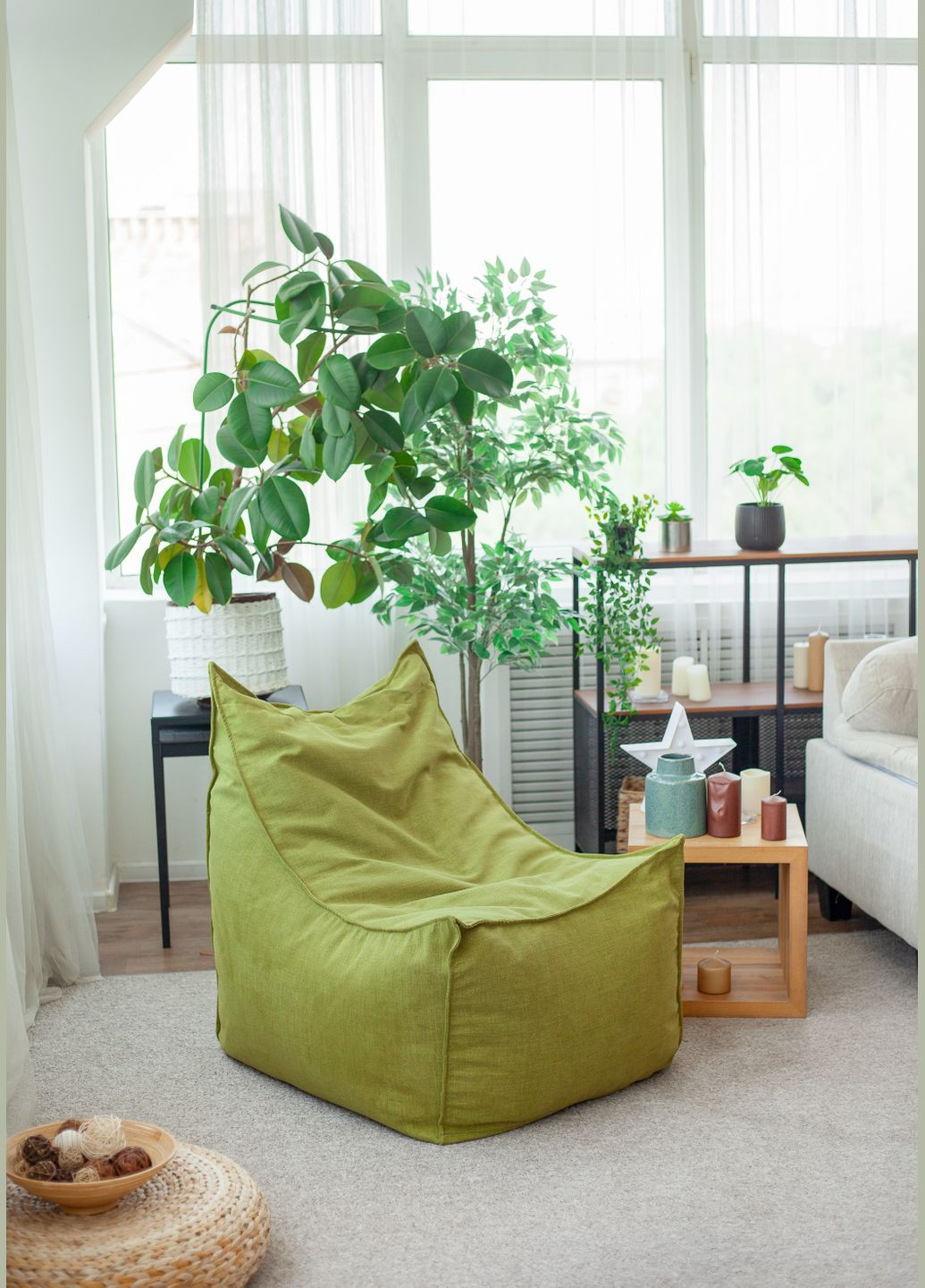 Крісло безкаркасне мішок груша "Кіт", 80х70 см, меблева мікророгожка, зелений Pufok (276070414)