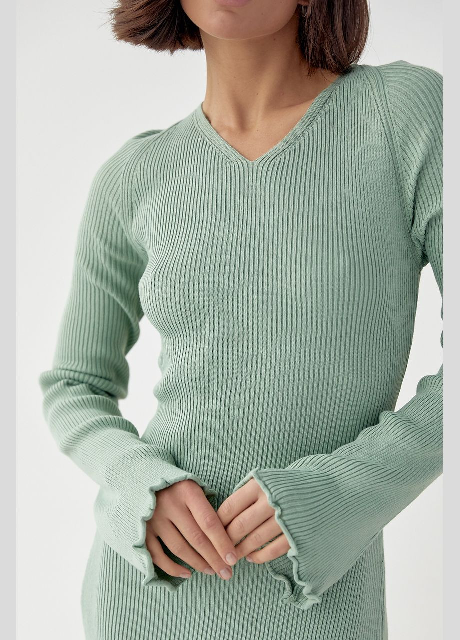 М'ятна вечірня приталена сукня міді зі шнурівкою на спині - м'ятний Lurex